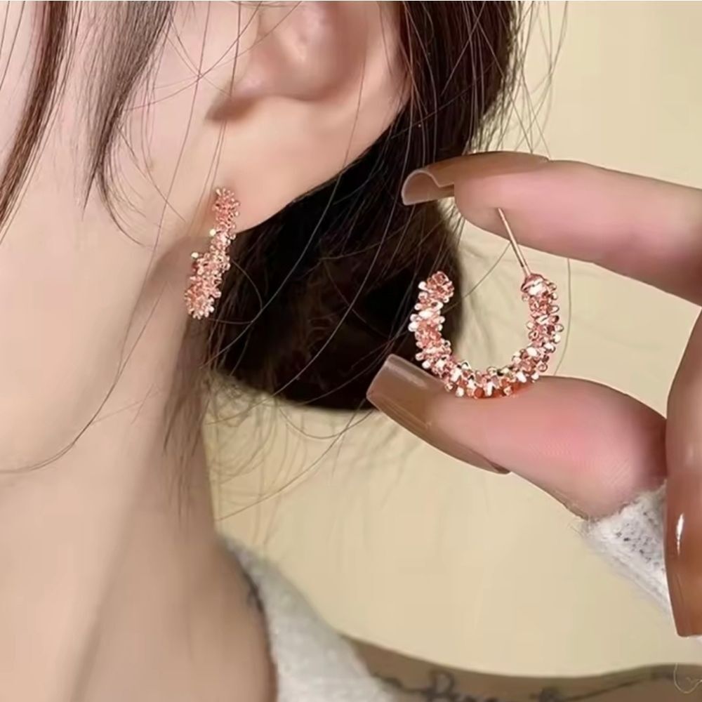 Structured Rose Gold Cuff Huggie Hoop Earrings